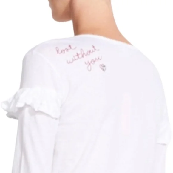 NWT ANTHROPOLOGIE x SUNDRY LOST WITHOUT YOU 3/4 Sleeve White Tiered Ruffle Top - Picture 1 of 9